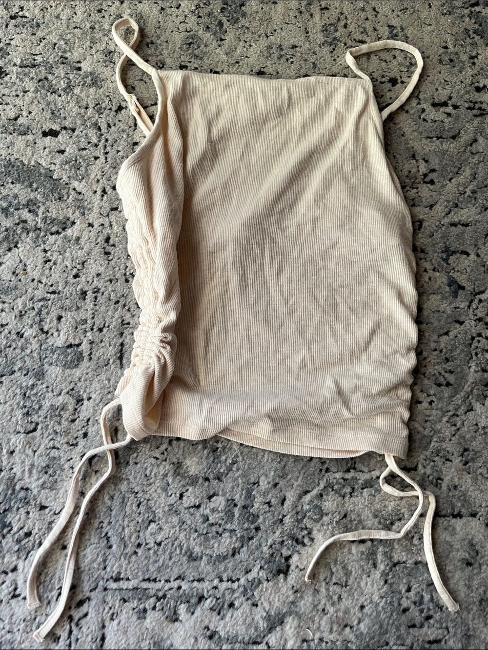 aerie Cream Ribbed Ruched Spaghetti Strap tanktop